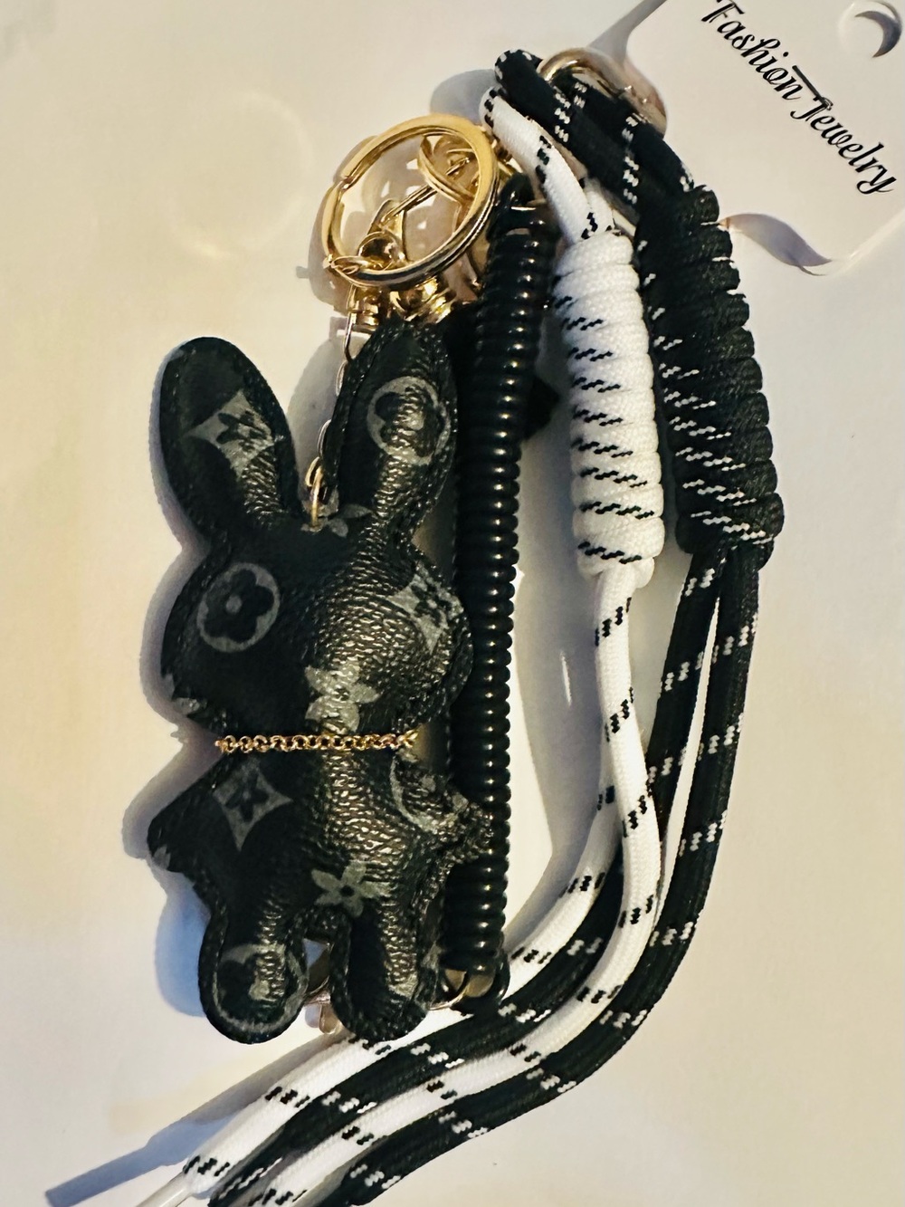 Black Bunny Bagcharm/Keychain with Gold Accents - Picture 3 of 3